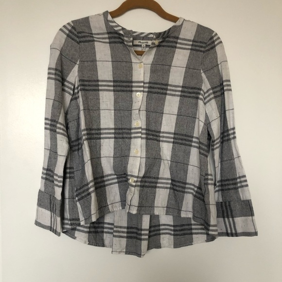 Madewell Gray & White Window Pane Button Blouse - Picture 2 of 6